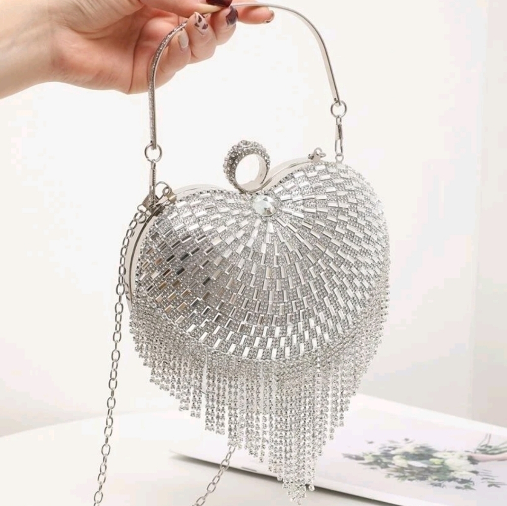 Bling Mini Rhinestone Decor Heart Shouder Bag - Picture 1 of 7